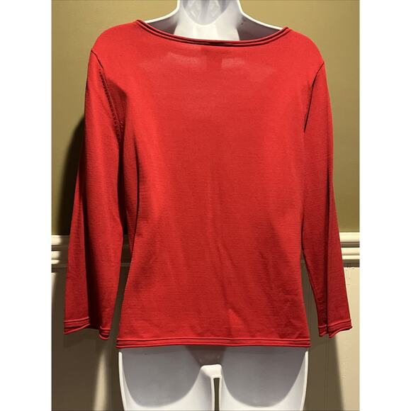 Talbots Women’s Red Crew neck LS Ribbed Knit Stretchy Dressy Top Shirt PM - Picture 7 of 9